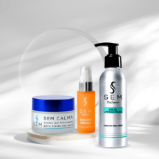 set que incluye gel de limpieza, serum hiper hidratante y SEM Calma